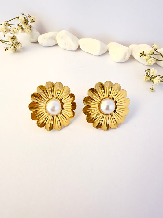 Pendientes flor vintage con perla