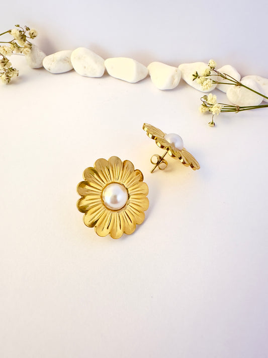Pendientes flor vintage con perla