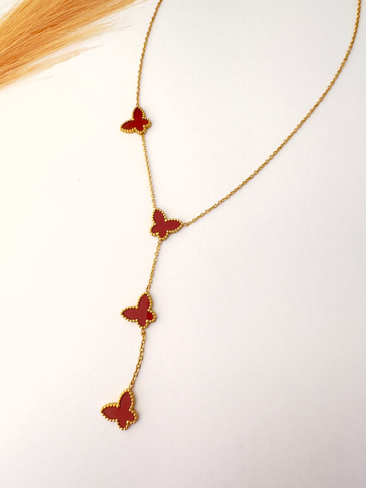 🦋 Collar mariposas rojo burdeo
