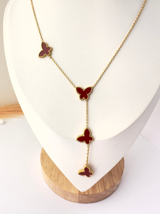 🦋 Collar mariposas rojo burdeo