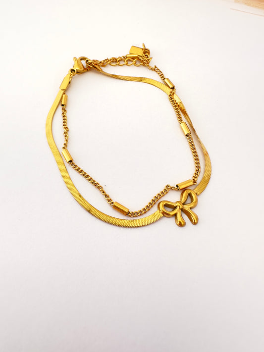 Pulsera Doble Lazo Dorado Chic