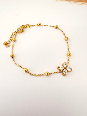Pulsera Flor de Cristal Dorada
