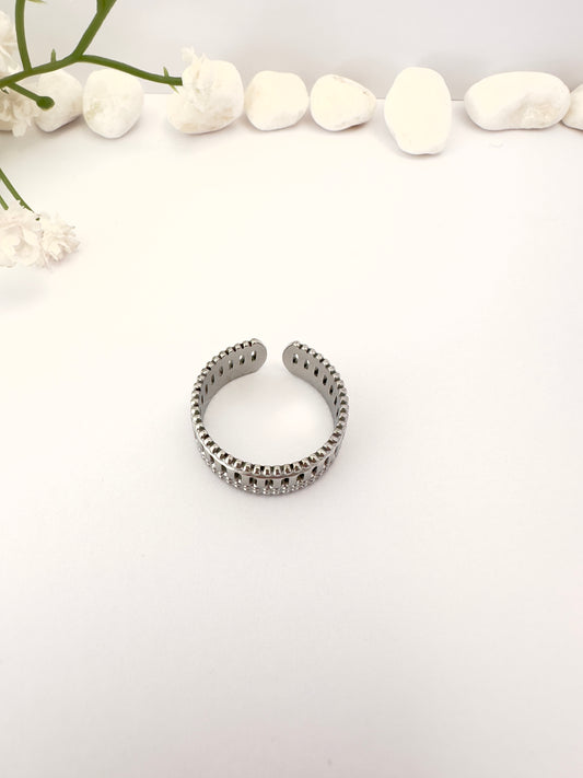 Anillo textura romana plateado - Ajustable