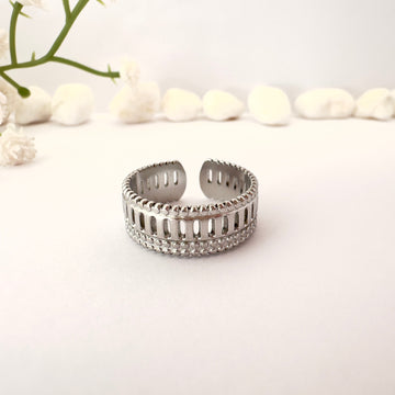 Anillo textura romana plateado - Ajustable