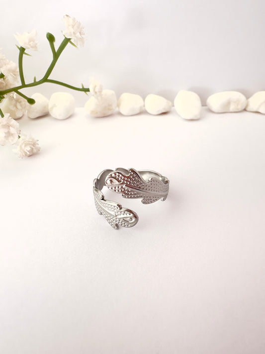 Anillo Hojas Plateadas - Ajustable