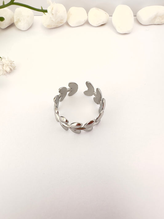 Anillo Laurel Plateado - Ajustable