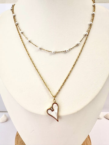 Collar Doble Corazón Nacarado