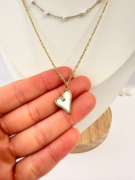 Collar Doble Corazón Nacarado