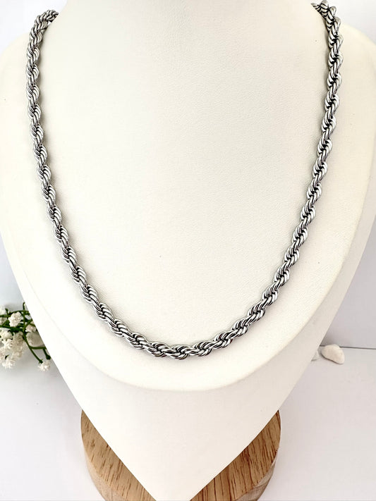 Cadena Turbillón gruesa Plateada 55cm* 5mm