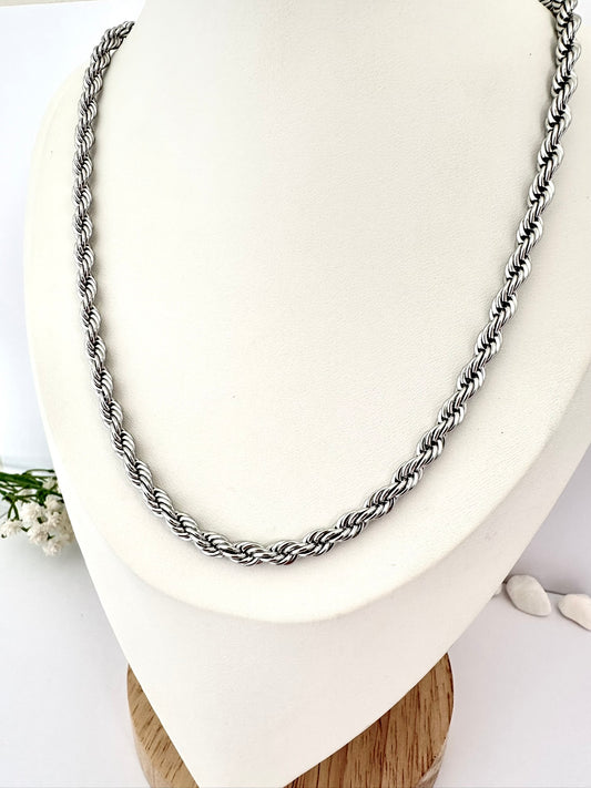 Cadena Turbillón gruesa Plateada 55cm* 5mm