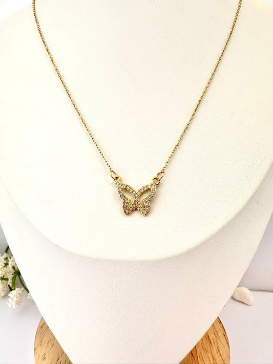 Collar Mariposa Oro con Brillos