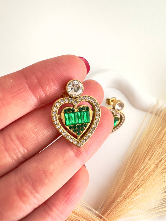 Pendientes corazón esmeralda