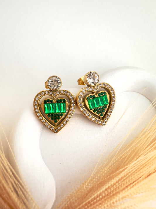 Pendientes corazón esmeralda