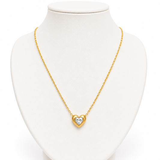 Collar Corazón Cristal Blanco Amour - Enchape de Oro 18k