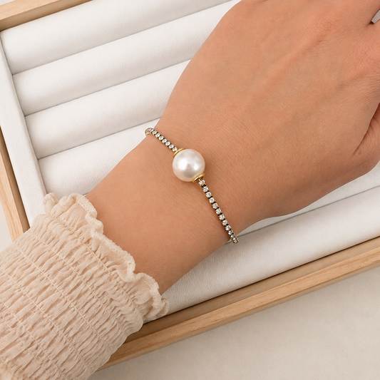 Pulsera Tennis Perla Imperial - Enchape de Oro 18k