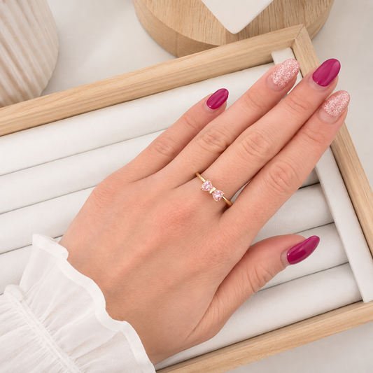 Anillo Lazo Rosa - Ajustable - Enchape de Oro 18k