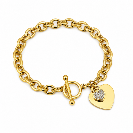 Pulsera Corazón con brillos - Enchape de Oro 18k