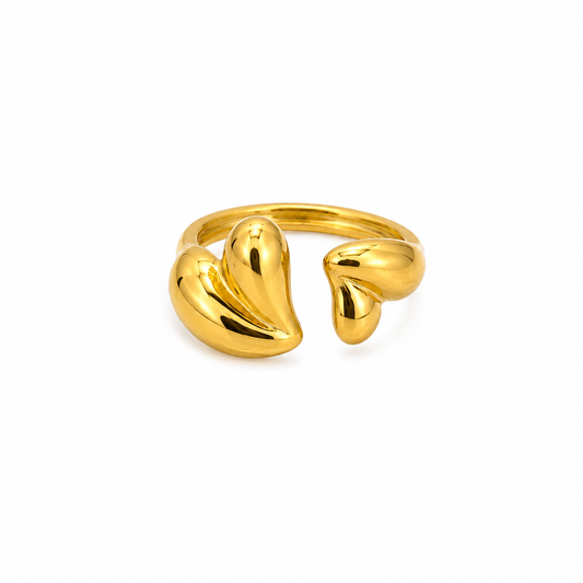 Anillo doble corazón - Ajustable - Enchape de Oro 18k