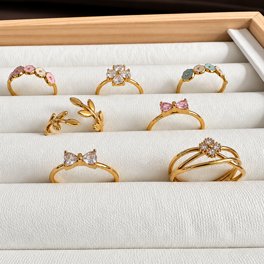 Lote Primavera – 7 Anillos Ajustables Enchapados en Oro 18k