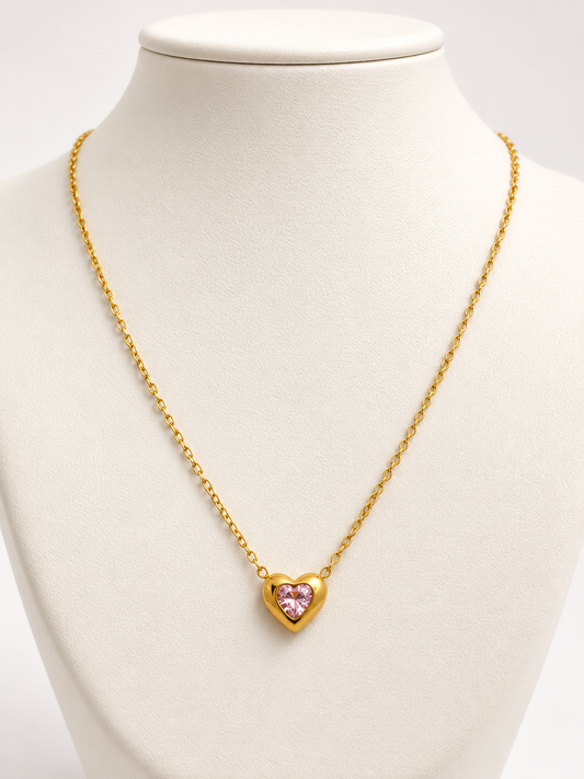 Collar Corazón Rosa Amour - Enchape de Oro 18k