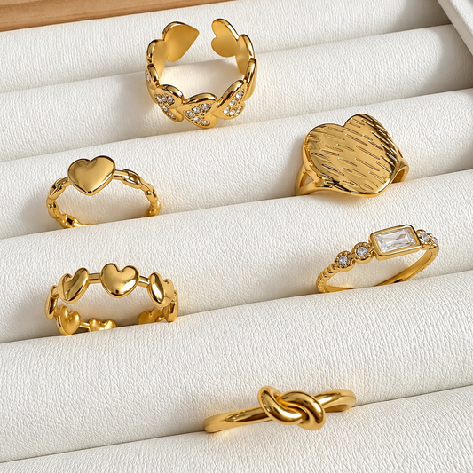 Lote de 6 Anillos Ajustables - Enchape de Oro 18k