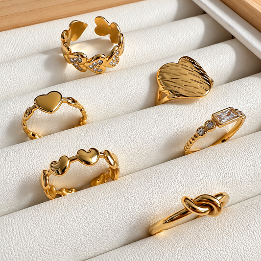 Lote de 6 Anillos Ajustables - Enchape de Oro 18k