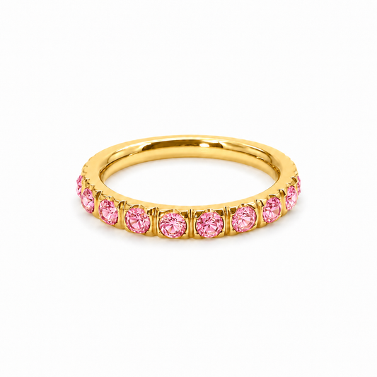 Anillo Cintillo Rosa - Enchape de Oro Premium 18k