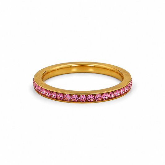 Anillo Cintillo Rosa Delicado - Enchape de Oro 18k