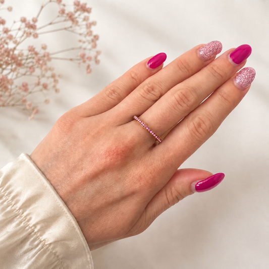 Anillo Cintillo Rosa Delicado - Enchape de Oro 18k