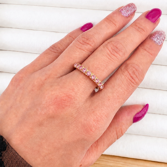 Anillo Cintillo Rosa - Enchape de Oro Premium 18k