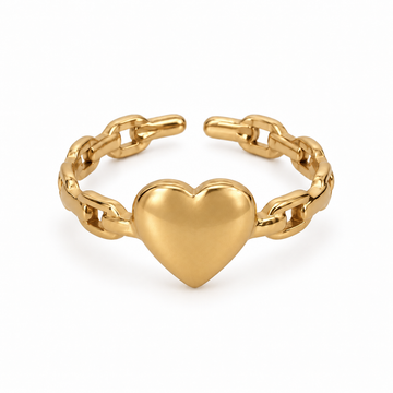 Anillo Corazón Eslabones - Ajustable - Enchape de Oro 18k
