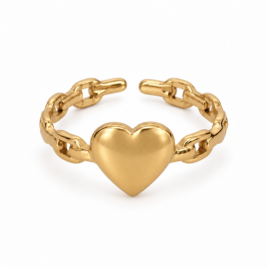 Anillo Corazón Eslabones - Ajustable - Enchape de Oro 18k