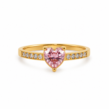 Anillo Corazón Rosa Imperial - Enchape de Oro 18k