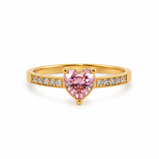 Anillo Corazón Rosa Imperial - Enchape de Oro 18k