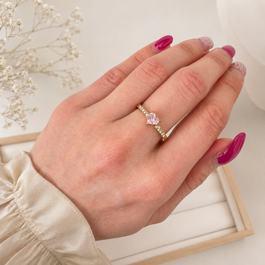 Anillo Corazón Rosa Imperial - Enchape de Oro 18k
