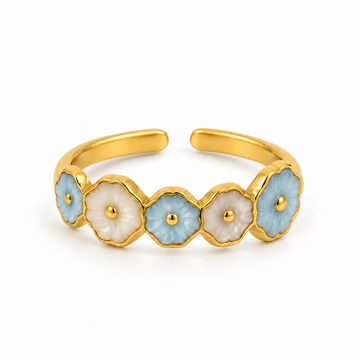 Anillo Flores Celestes - Ajustable - Enchape de Oro 18k