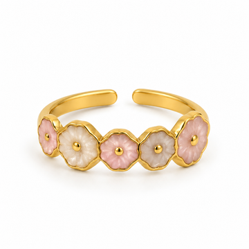 Anillo Flores Pastel -  Ajustable - Enchape de Oro 18k