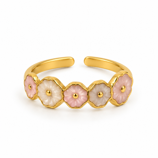 Anillo Flores Pastel -  Ajustable - Enchape de Oro 18k