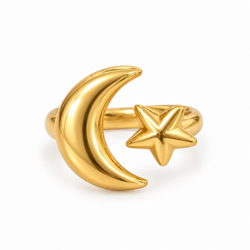 Anillo Luna y Estrella - Ajustable - Enchape de Oro 18k