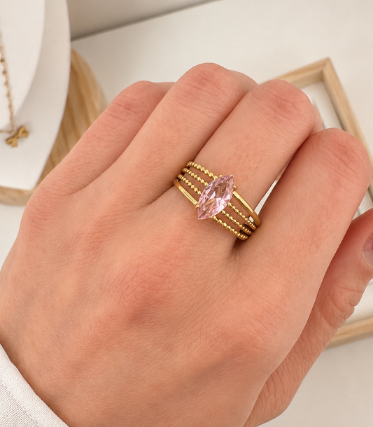 Anillo Marquesa Rosa - Ajustable - Enchape de Oro 18k