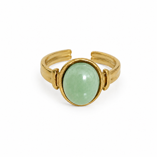Anillo Verde Jade - Ajustable - Enchape de Oro 18k