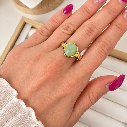 Anillo Verde Jade - Ajustable - Enchape de Oro 18k