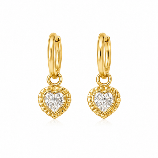 Argollas Corazón Brillante - Enchape de Oro 18k