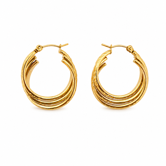 Argollas Triple Línea - Enchape de Oro 18k