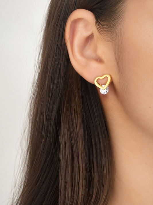 Aros Corazón Cristal - Enchape de Oro 18k
