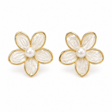 Aros Flor Perla Nácar - Enchape de Oro 18k