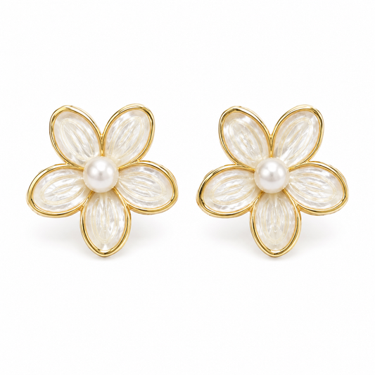 Aros Flor Perla Nácar - Enchape de Oro 18k