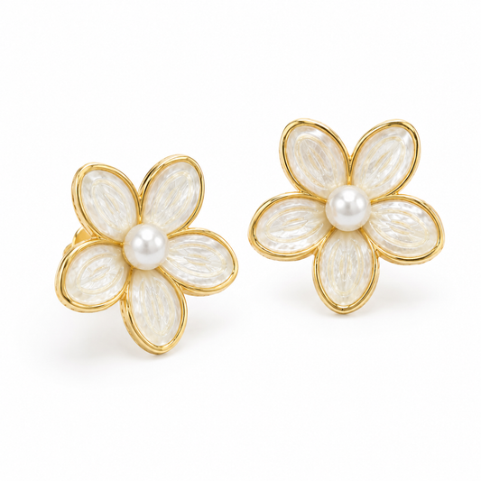 Aros Flor Perla Nácar - Enchape de Oro 18k