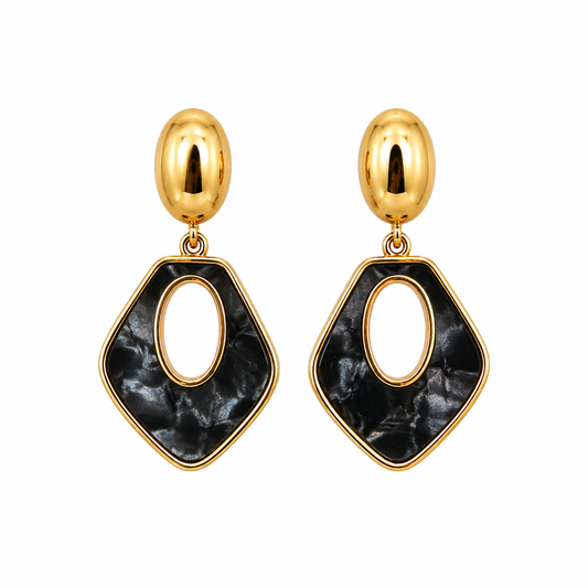 Aros Nácar Noir - Enchape de Oro 18k