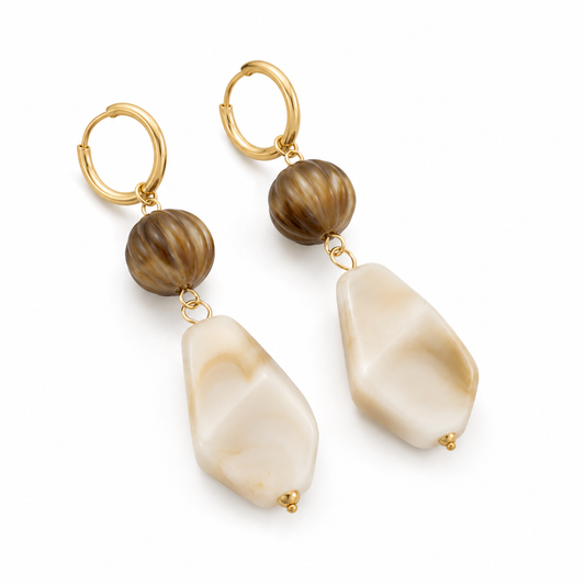 Aros Piedra Mármol Elegance - Enchape de Oro 18k